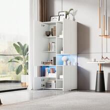 KOMHTOM Vetrina alta bianca con vetro acrilico • Mobile moderno multiuso per soggiorno/ufficio/cucina • Vetrina indipendente con spazio di archiviazione aperto • Dimensioni 80*38*170 cm (L*P*A)