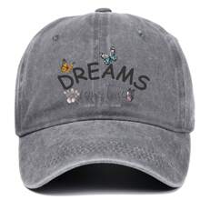 1 pièce Casquette de baseball imprimée "DREAMS", minimaliste, décontractée, mode, vintage, avec une sangle absorbante douce, taille réglable, légère, protection solaire, polyvalente, convient aux activités extérieures, port quotidien, rassemblements, vacances, cadeau parfait pour les amis et la famille