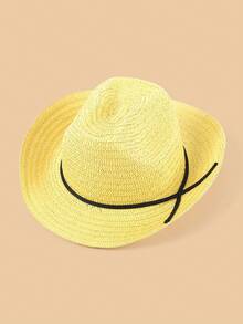 1 件纯色波西米亚休闲草编宝石牛仔沙滩帽，防晒，适合所有季节，男女通用，通勤百搭