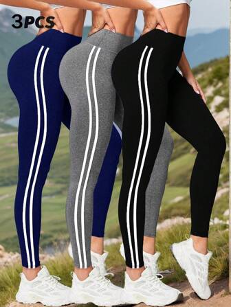 paquete de 3 pantalones de yoga de cintura alta para mujer, mallas con efecto levantador de glúteos en melocotón, leggings deportivos elásticos y transpirables para exteriores, ciclismo, correr y moldeado, con estampado hasta el tobillo