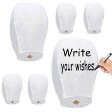 [10 piezas Linternas de deseo estilo chino Kongming rojas] Linterna Kongming blanca, linternas de papel de vuelo romántico para bendecir el cielo | Artículos esenciales para reuniones familiares/ceremonias conmemorativas/ritual de testigos del amor (Se incluyen 3 marcadores de escena)