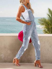 Blue High-Waisted Suspender Casual Commuter Jeans For Women - Blue - View 5