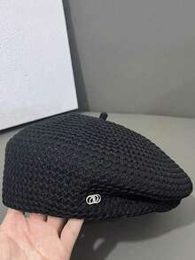 1 件女士纯色休闲贝雷帽，简约优雅的设计，透气画家帽适合户外活动和日常穿着秋季配饰 - 卡其色 - 查看 2