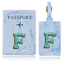 Passport Case And Baggage Tag Travel Accessories Personalised Initial With Name Monogram Luggage Portable Tag PU Leather For Suitcase Baggage Handbag Tags Travel Bag Label Tag Best Gift Passport Holder For Travel For Flight Passport Cover - Blue - View 20