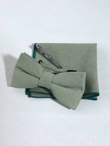 Set de 3 piezas para hombre que incluye corbata de unicolor de alta densidad de 1200 agujas con tacto suave y aterciopelado, pañuelo de bolsillo y clip para corbata / Set de pajarita, pañuelo de bolsillo y clip para corbata, adecuado para negocios, banquetes, fiestas, uso casual, versátil, verde menta/marrón/verde oscuro/rosa, corbata ancha verde