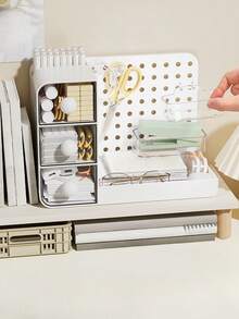 1pc Desktop Student Supplies Multi-Use Dustproof Drawer Style Pegboard Storage Display Box, Makeup Organizer - Multicolor - View 10