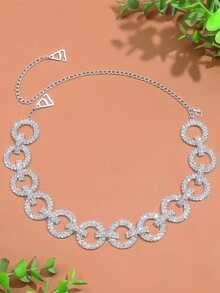 1 dây đeo vai pha lê tròn trang trí đồ lót, áo ngực cô dâu đính đá rỗng, trang sức cho váy - Bạc - Xem 2