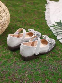 1 Pair Girls Fashionable High Heel Shoes With Bow Decor
