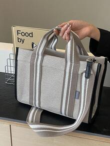 简约大容量手提包手提包单肩包斜挎包、书包、大容量、便携、适合少女、女大学生、白领人士、适合工作、返校、中学、高中、大学、度假、书周学院风书包 - 黑色 - 查看 3