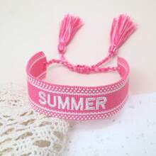 1 pièce Bracelet charm brodé vintage "ÉTÉ", bracelet d'amitié style bohème plage, convient pour la famille, les amis, les étudiants, les cadeaux de vacances, les fêtes de plage, les accessoires de voyage
