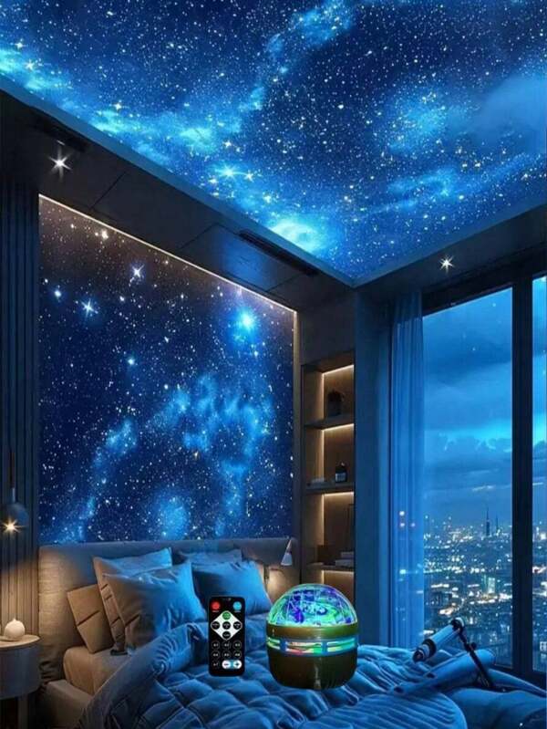 1pc LED Ceiling Projection Light, Polar Aurora & Starry Sky Round Lamp, Warm Ambiance Lighting Suitable For Christmas, Valentine's Day, Family Gatherings, Bedroom, Holidays, Indoor Decoration, Wedding Decor, Room Decor, Outdoor Garden, Driveway, Patio, Ideal Birthday Gift, Dreamy Atmosphere Projection