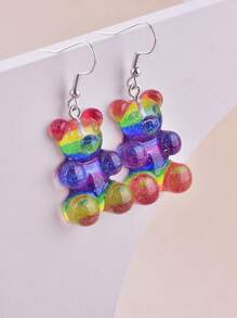 1 paar 3D regenboogbeer lesbische trots oorbellen, feestdecoratie sieraden