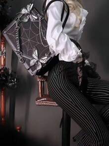 1 pieza Bolso de mujer de gran capacidad con decoración de cadena de mariposa estilo japonés, bolso gótico lolita con telaraña oscura, la mariposa es desmontable, bolso transparente con decoración de estilo lindo de chica, bolso punk, bolso de hombro de mujer estilo anime DIY, bolso de viaje, cartera de mujer, bolso de mujer, bolso cruzado de moda versátil de alta calidad, bolso Ita, adecuado para exhibir accesorios de anime, uso diario, escuela, fiesta, regalo - Multicolor - Ver 3