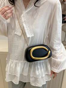 Vintage Metal Decor Clutch Box Burgundy New Bride Wedding Bridal Party Evening Bag, Women's Chain Shoulder Crossbody Bag - 黑色 - 查看 7