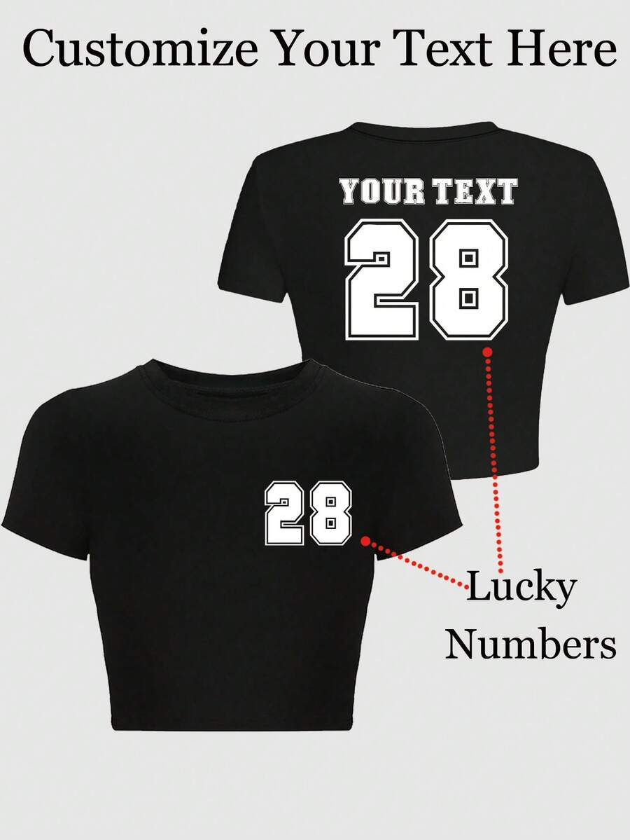 Camiseta corta personalizada para mujer, logotipo personalizable en el frente y la espalda, uniforme de equipo, número de la suerte, jersey deportivo, aniversario, nombre de pareja, cumpleaños de mejor amiga, top de verano de manga corta, ornamental, Dawg, único, personalizado, regalos ideales para ella, familia, amigos, niñas rosadas, para vacaciones, para aniversarios