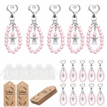 10/30pcs/Set Faux Pearl & Angel Shaped Heart Design Keychain, Greeting Card, Gift Box For Weddings, Baptism, Parties, Festivals, Family, Couples, Wife, Friends