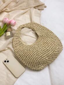 Fashionable Minimalist Handmade Woven Straw One Shoulder Tote Beach Bag For Women