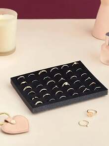 1/3 Pcs Black Velvet 36 Holes Ring Foam Stand, Jewelry Display Board, Earring Sponge Insert Pad, Desktop Jewelry Ring Storage Display Foam Back To School - Black 36 Holes - View 13