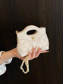 New Quilted Mini Handbag, Contrast Color Small Crossbody Bag, Lipstick Clutch, Evening Mini Bag - A - View 11