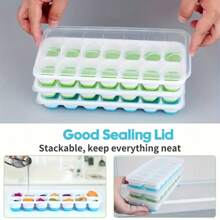 4 Piece Silicone Ice Cube Trays With Lid, Ice Cube Mould, LFGB Certified – , Square Ice Cube Trays Easy To Remove (1 Green+1 Blue+1 Pink+1 Yellow)