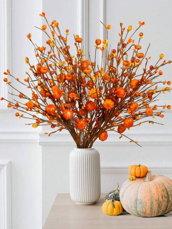 3 piezas - Rama artificial de bayas de Halloween, tallo simulado de pulpa de fruta, tallo naranja con calabaza falsa para decoración interior, cosecha de otoño, manualidades DIY, flores de otoño, para decoración navideña, Halloween, Acción de Gracias, decoración de otoño, decoración de hogar de cosecha, decoración festiva para interiores/exteriores, decoración de Halloween, decoración de fiesta de boda familiar, materiales de manualidades DIY, decoración de cosecha de 15.74 pulgadas, Navidad, plantas falsas