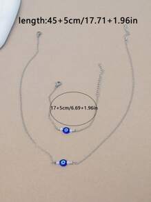 Conjunto de 2 peças de colar e pulseira de contas geométricas assimétricas minimalistas e modernas com mau-olhado em aço inoxidável, adequado para uso diário