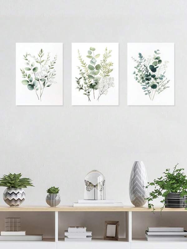 3 piezas de decoración artística mural de arreglo botánico extra, impresiones de plantas arte moderno, impresión en lienzo de eucalipto, carteles minimalistas, ilustración de plantas de ambientación de sala, arte botánico para la pared, póster, estética de la habitación, regalo ideal, con o sin marco