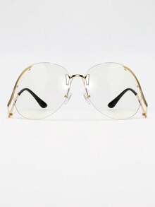 1 pieza Montura de gafas de moda extra grande y sin marco, montura transparente, montura de gafas de moda versátil y unisex. Gafas con montura transparente adecuadas para uso diario, fotografía callejera, vacaciones, viajes, accesorios de playa. - Dorado - Ver 3