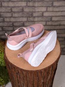 1 Pair Girls' Breathable Mesh Slip-On Athletic Shoes, Elastic Strap Decor, Soft Uppers, Suitable For Outdoor Activities In Spring & Summer - Watermelon Pink - View 4