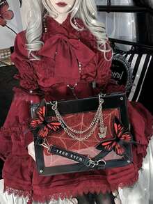 1 pieza Bolso de mujer de gran capacidad con decoración de cadena de mariposa estilo japonés, bolso gótico lolita con telaraña oscura, la mariposa es desmontable, bolso transparente con decoración de estilo lindo de chica, bolso punk, bolso de hombro de mujer estilo anime DIY, bolso de viaje, cartera de mujer, bolso de mujer, bolso cruzado de moda versátil de alta calidad, bolso Ita, adecuado para exhibir accesorios de anime, uso diario, escuela, fiesta, regalo - Multicolor - Ver 4