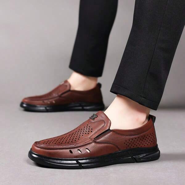 Men's Business Casual Lace-Up Leather Shoes, Anti-Slip Wear-Resistant Breathable Formal Dress Shoes For Wedding