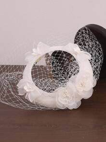 French Church Style Women's Hat, Elegant Bridal Decorative Hat, Ball Gown Hat, French Graceful Veil Hat, Ascot Hat, Party Hat, Formal Dress Hat, Photo Shoot Hat, Veil Hair Accessory, Mini Hat,Summer,Beach - 1196 - View 9