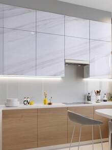 White Marble Pattern, PVC Material, Oil-Proof, Heat-Proof, Waterproof Stove Protector Stove Cover, Fits For Cabinets, Stove And Countertops, Easy To Install - White - View 7
