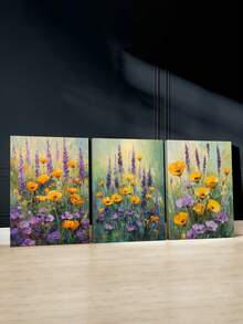 3 件鲜艳花朵墙面艺术装饰、花田现代艺术品、自然风景帆布印刷墙画、户外海报、鲜艳色调绘画、春日花开墙面艺术、海报、房间美学、理想礼物、可选裱框 - 3件/套 - 查看 3