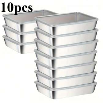10pcs Stainless Steel Food Storage Containers Set, Leak-Proof, Stackable, Freezer Friendly, Multi-Use Square Kitchen Organizer Boxes With Clear Lids, Suitable For Meat, Fruits, Vegetables, Wraps - Ideal For Home And Outdoor Use, Thickened Stainless Steel Square Dish With Lid, Household Rectangle Serving Platter Tray, Towel Display Plate, Square Basin,School Supplies