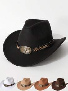 1pc Women's Solid Color Retro Bull Accessory, Cowgirl Hat, Jazz Hat, Panama Hat, Suitable For Cowboy Themed Events, Vintage Parties, Cosplay, Costume Nights, Festival Galas, Bachelor Parties, Birthday Celebrations, Stage Performances, Daily Wear