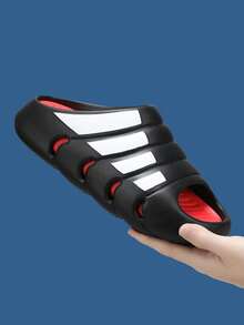 Unisex-Schlüpfpantoffeln - Weiche EVA rutschfeste Innen-/Außenhauspantoffeln, leicht gepolstert für Komfort in allen Jahreszeiten, mit gestreiftem Design, abriebfest und rutschfest