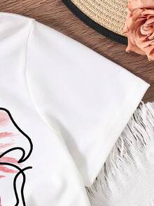 Tween Girls Butterfly Print Short Sleeve Top And Paper Bag Waist Shorts Set - White - View 4