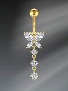 CIZME 1PC Gold Y2K Belly Button Rings Navel Barbell Stud Body Piercing Navel Piercings Jewelry Navel Rings For Women, 14G 10mm Stainless Steel White CZ Heart Butterfly Flower Belly Ring Navel Barbell Stud Body Piercing Navel Piercing
