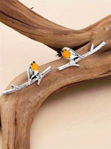 1 paire de boucles d'oreilles design branche et oiseau créatif, boucles d'oreilles mode style vintage et minimaliste pour femmes, cadeau parfait pour une fête