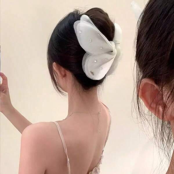1pc Elegant Shimmery Organza Butterfly Hair Clip, French Style Delicate Hair Accessory Fashion Hair Accessories Beauty Claw Clips Elegant Hair Claw