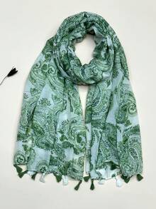 1件佩斯利花纹轻盈流苏披肩，优雅风格围巾，时尚女士真丝围巾，亮丽波点长款围巾，适合户外、海滩、春夏等多种场合。