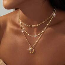 1pc Fashionable Multilayer Stacked Circle Pendant 925 Sterling Silver Necklace, Personalized Hiphop Necklace For Daily, Party, Holiday Gift