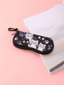 1 pieza Estuche de gafas de moda con estampado de gato negro, estuche de gafas portátil suave, caja de gafas de mujer, bolsa suave de gafas con cremallera y clip - Multicolor - Ver 15