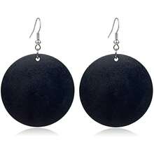 Handmade Boho Wooden Big Round Teardrop Earrings African  Natural Wood Earrings Vintage Lightweight Geometric Wooden Dangle Drop Earrings For Women Jewelry Gifts - round-black - View 5