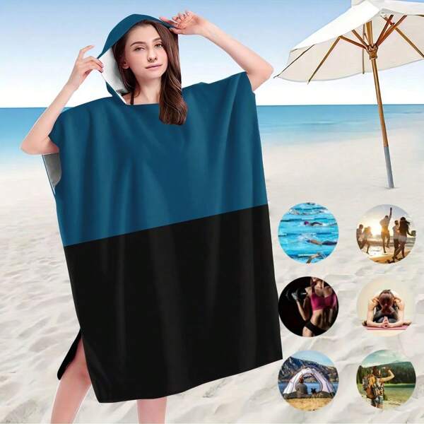1 PC Surfing Cape Changing Robe, Hooded Beach Towel, Ultra-Fine Fiber Wearable Beach Towel, Surfing, Swimming, Bathing, Outdoor Sports Changing Cloak, Adult Hooded Towel Cloak Robe Back To School
