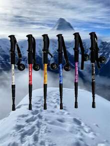 超轻可调节登山杖，符合人体工程学的 T 形手柄和减震系统 - 耐用铝合金材质，握感舒适，适合徒步旅行 - 彩色 - 查看 7