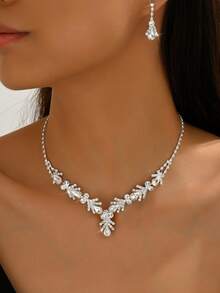 3pcs Geometric Pattern Women's Wedding Jewelry Set - Necklace, Earrings, Bracelet, Wedding/Party Accessories, Thanksgiving Valentine's Day Accessories - Silver - View 2