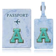 Passport Case And Baggage Tag Travel Accessories Personalised Initial With Name Monogram Luggage Portable Tag PU Leather For Suitcase Baggage Handbag Tags Travel Bag Label Tag Best Gift Passport Holder For Travel For Flight Passport Cover - Blue - View 13