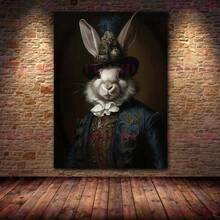 1pc Wall Arts Posters Animals Victorian Vintage Animal Portrait Art Poster And Print Home Decor Black Cat Lion Rabbit Raven Wall Art Canvas Painting Optional Frame Animals